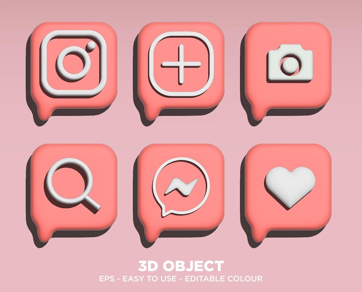 Vector icono de instagram 3d editable en maqueta de fondo rosa