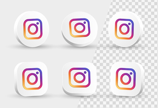 Icono de instagram logotipo 3d en círculo blanco moderno y marco cuadrado para logotipos de iconos de redes sociales