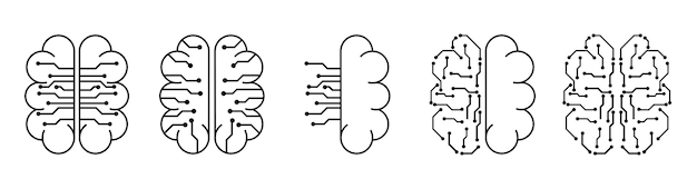 Icono de inteligencia artificial con cerebro y placa de circuito