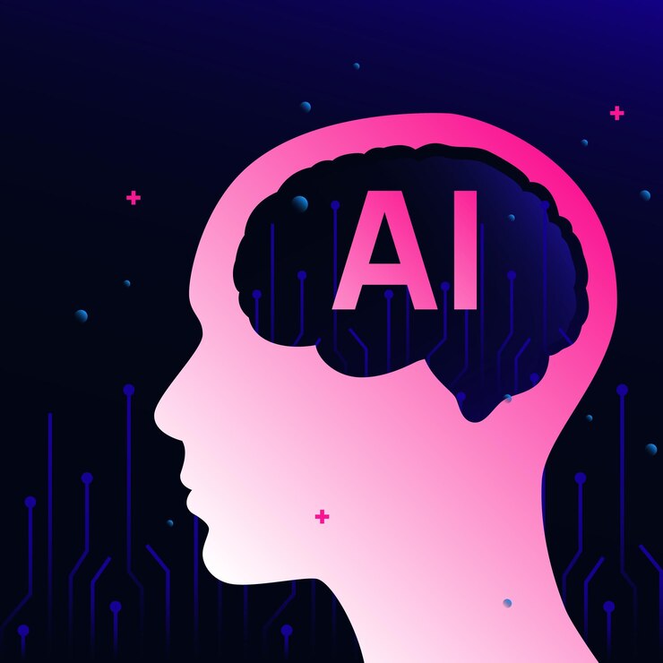 Vector icono de inteligencia artificial en la ilustración gráfica del cerebro humano