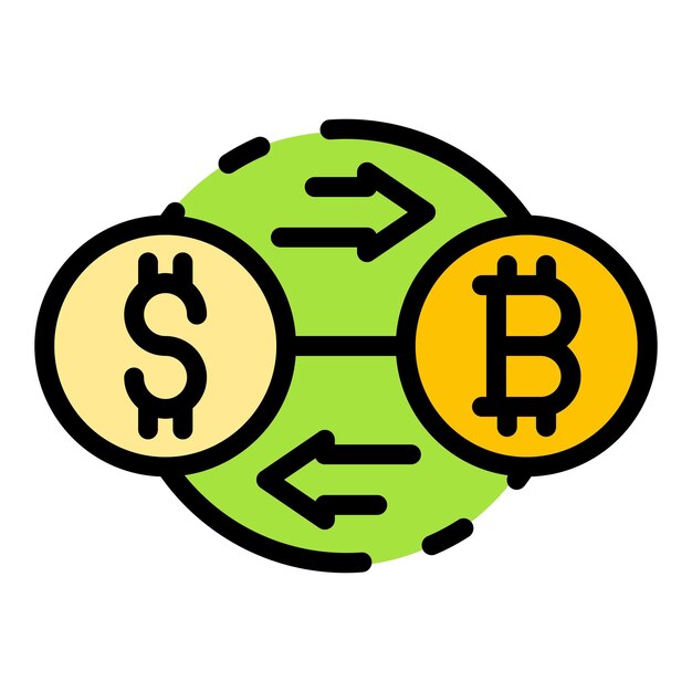 Icono de intercambio de bitcoin Contorno Icono vectorial de intercambio de Bitcoin para diseño web aislado en fondo blanco color plano
