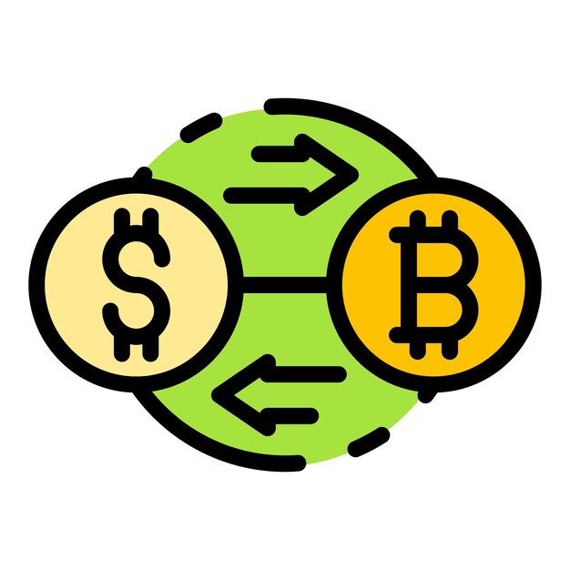 Icono de intercambio de bitcoin contorno icono vectorial de intercambio de bitcoin para diseño web aislado en fondo blanco color plano