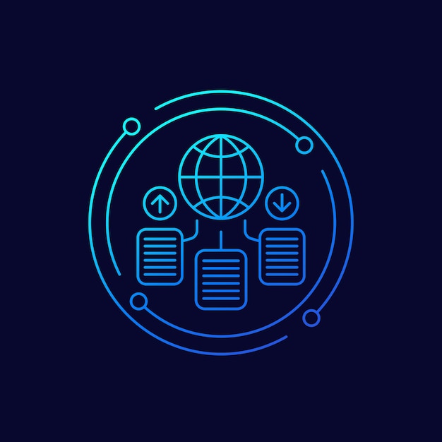 Ícono de intercambio de datos global con diseño lineal de documentos