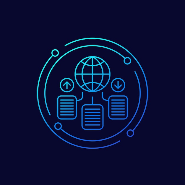 Vector Ícono de intercambio de datos global con diseño lineal de documentos