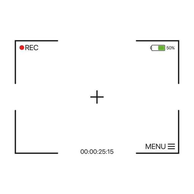 Ícono de la interfaz de grabación de la cámara de video Un ícono que representa la interfaz de usuario de una cámara de video durante el proceso de grabación y muestra elementos como la configuración del temporizador de un botón de grabación