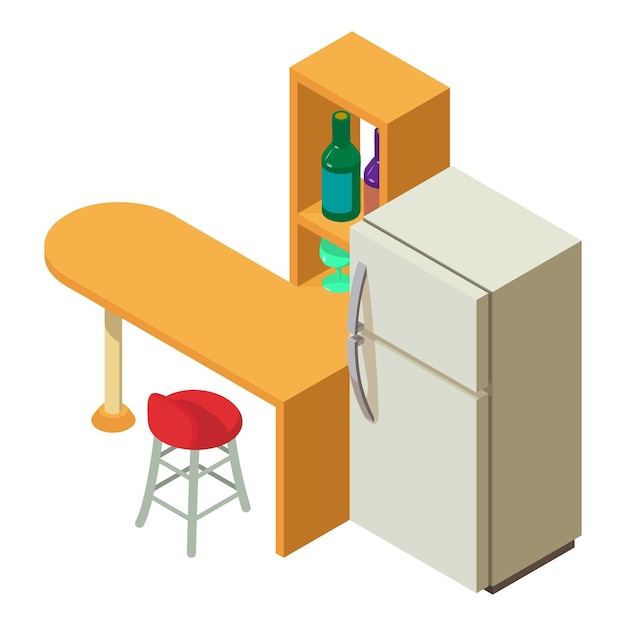 Icono de interier de cocina vector isométrico Muebles de cocina y refrigerador icono Técnica doméstica tecnología moderna