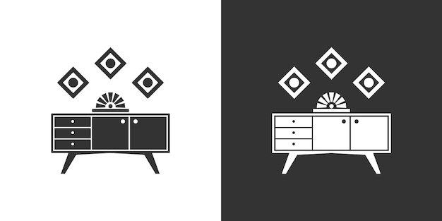 Vector icono interior de muebles con armario en blanco y negro