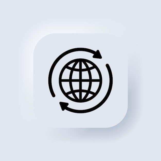 Icono de internet. icono de globo terráqueo internacional mundial. globo redondo con flechas alrededor de la muestra. signo mundial. botón web de interfaz de usuario neumorphic ui ux. ilustración vectorial