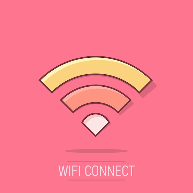 Icono de internet Wi-Fi en estilo cómico Tecnología inalámbrica Wi-Fi Pictograma de ilustración de dibujos animados vectorial Concepto de negocio de red Wi-Fi Efecto de salpicaduras