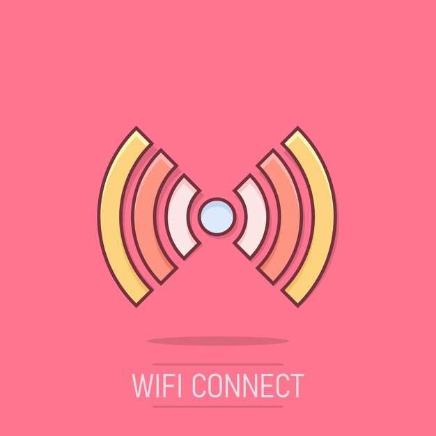 Icono de internet Wifi en estilo cómico Wifi tecnología inalámbrica vector dibujos animados ilustración pictograma Red wifi concepto de negocio efecto de salpicadura