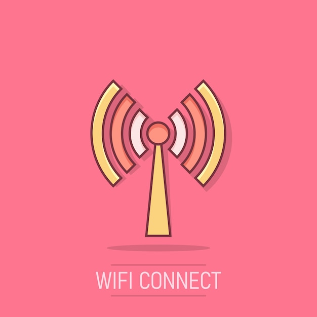 Icono de internet Wifi en estilo cómico Wifi tecnología inalámbrica vector dibujos animados ilustración pictograma Red wifi concepto de negocio efecto de salpicadura