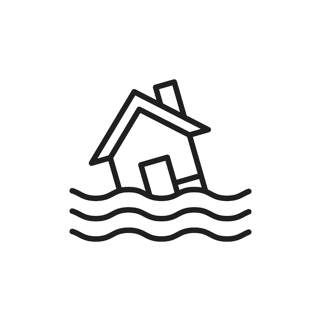 Icono de inundación Arte plano en blanco y negro aislado