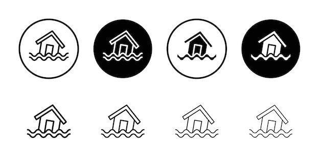 Ícono de inundación Vector de contorno en blanco y negro