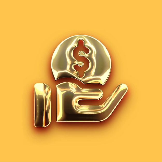 Icono de inversión de oro de Chrome premium con fondo amarillo personalizable