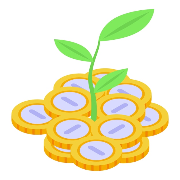 Icono de inversiones de dinero de planta Isométrico de icono de vector de inversiones de dinero de planta para diseño web aislado sobre fondo blanco