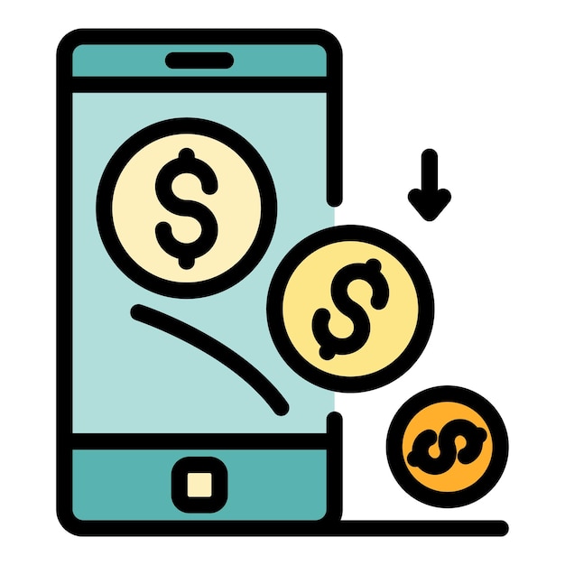 Icono de inversor de dinero de smartphone Contorno de icono de vector de inversor de dinero de smartphone color plano aislado