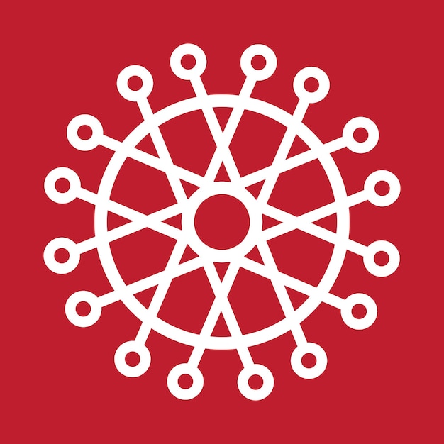 Icono de invierno de copo de nieve geométrico abstracto sobre un fondo rojo