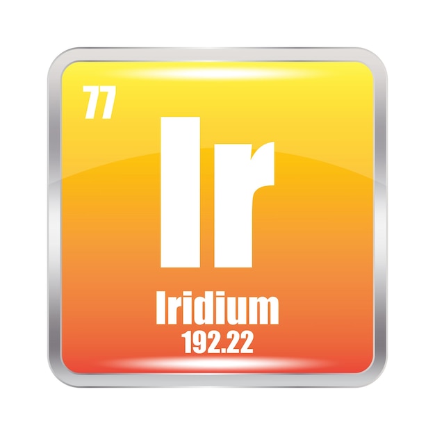 Ícono de iridio El elemento químico Ir Número atómico 77 Masa 19222 Vector cuadrado amarillo
