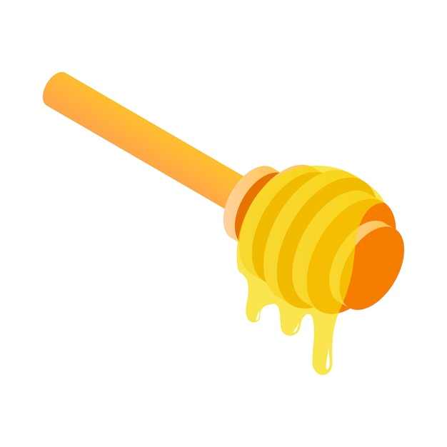 Icono isométrico 3d del cucharón de miel sobre un fondo blanco