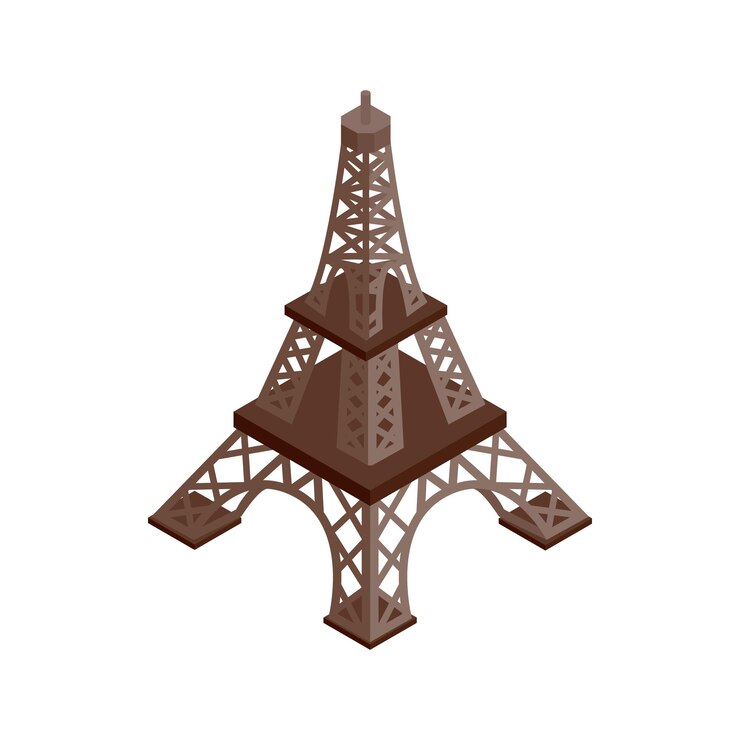 Vector icono isométrico 3d de la torre eiffel sobre un fondo blanco