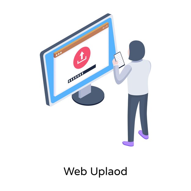 Un icono isométrico bien diseñado de carga web.