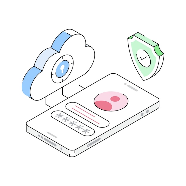Icono isométrico bien diseñado que ilustra el concepto de datos de nube móvil