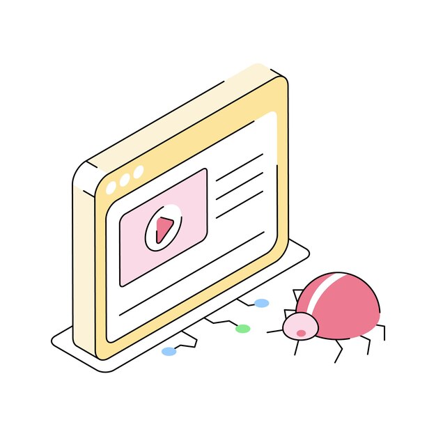Icono isométrico bien diseñado que muestra el error del sitio web en acción