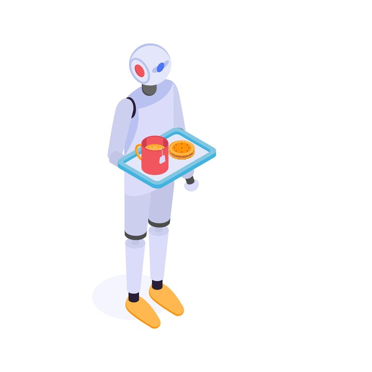 Vector un icono isométrico de un camarero robot blanco listo para usar el vector