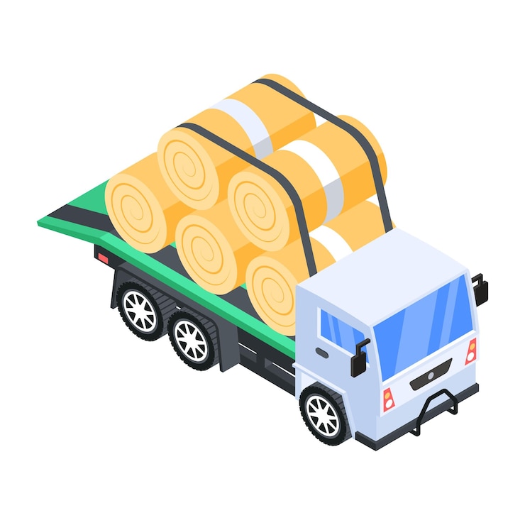 Vector icono isométrico del camión de heno de moda