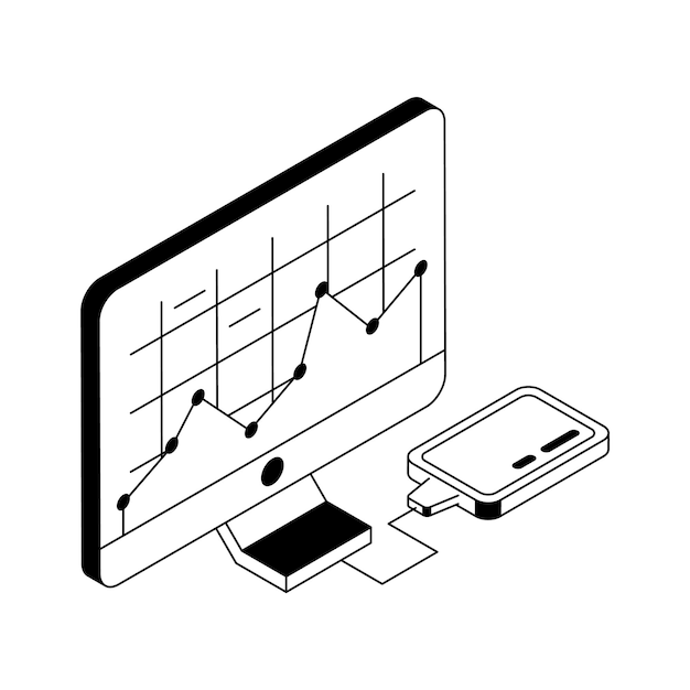 Un icono isométrico cautivador que muestra infografías de datos