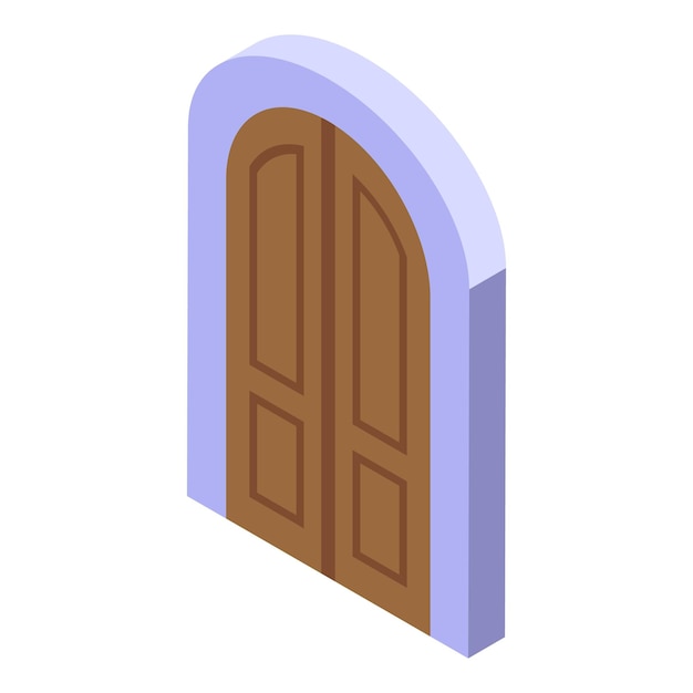 Icono isométrico de doble puerta de madera con arco