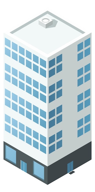 Icono isométrico del edificio de oficinas Símbolo del centro de la ciudad aislado sobre fondo blanco