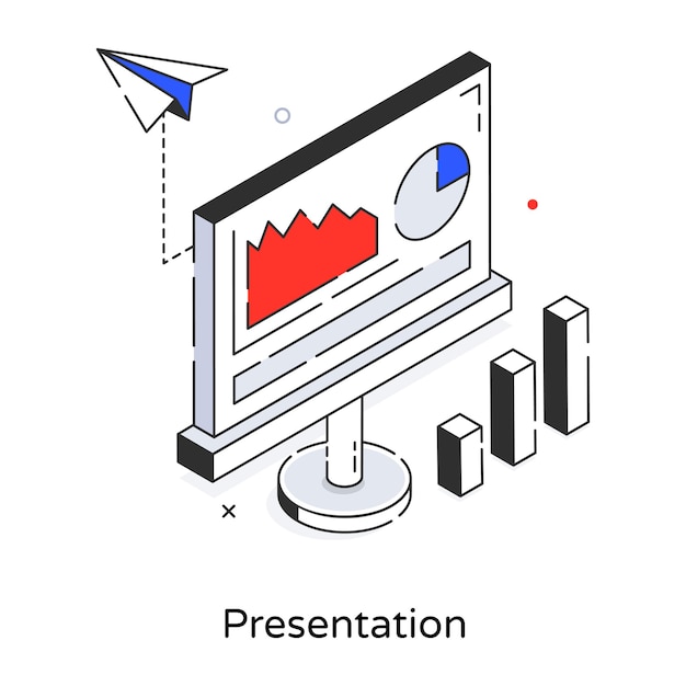Un icono isométrico editable de presentación.