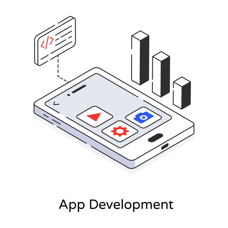 Vector un icono isométrico de línea de desarrollo de aplicaciones.