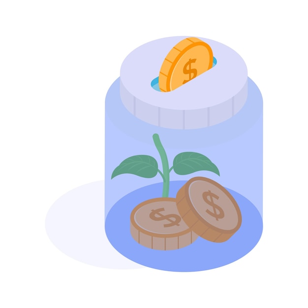 El icono isométrico de moda del frasco de ahorro en estilo moderno