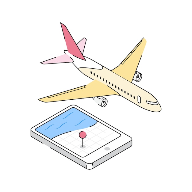 Un icono isométrico de moda de los viajes en avión relajantes
