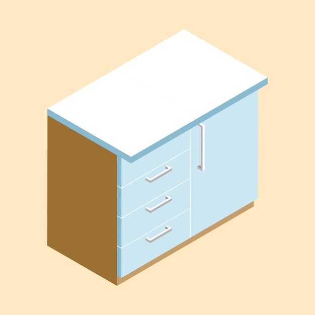 Icono isométrico de muebles de cocina vectoriales en blanco