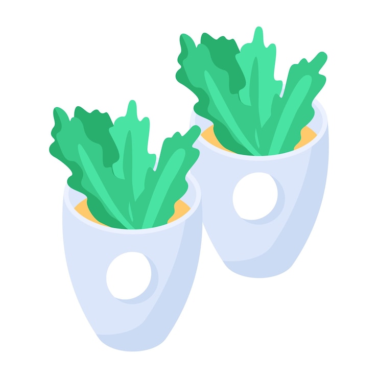 Vector un icono isométrico que muestra plantas de jardín.