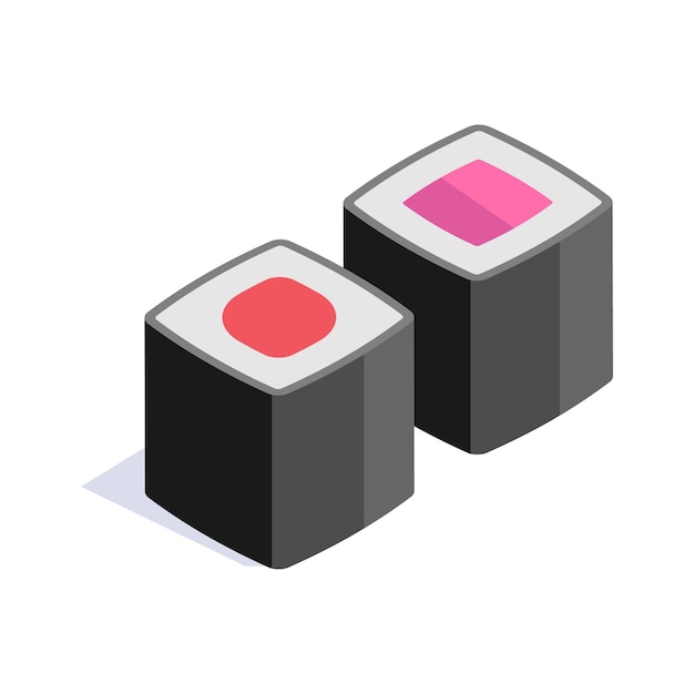 Un icono isométrico de sushi en el estilo moderno de la cocina japonesa