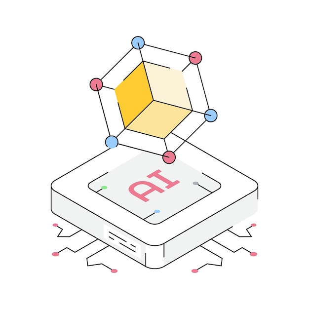 Un icono isométrico visualmente atractivo del chip del procesador AI