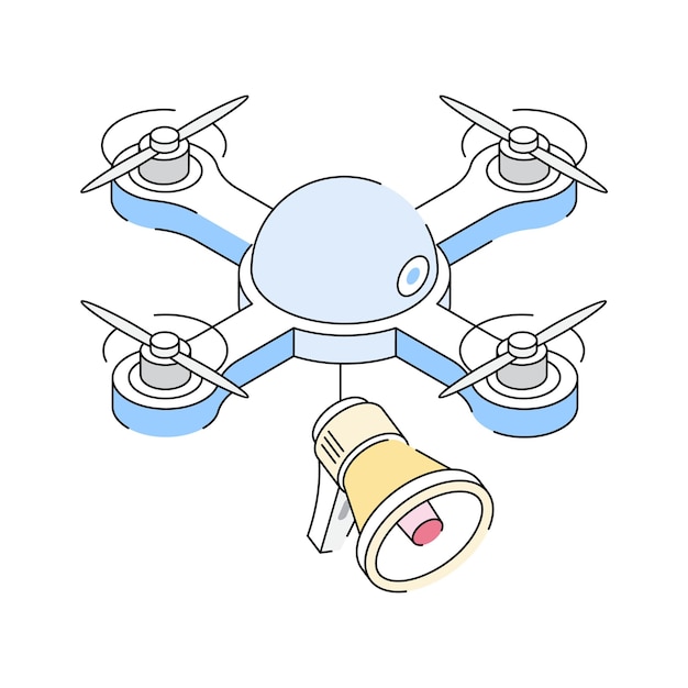 Un icono isométrico visualmente atractivo de la comercialización de drones