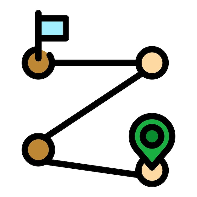 Icono del itinerario de destino Contorno del itinerario del destino Icono vectorial de color plano aislado