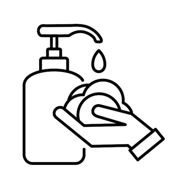 Icono de jabón líquido para las manos Lavarse las manos Lavarse las manos con jabón líquido desinfectante Diseño en fondo blanco Trazo editable
