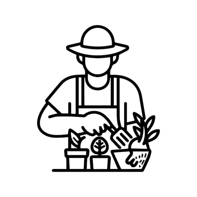 Icono de jardinero o símbolo de línea moderno Arte de línea vectorial y diseño de icono con contorno en negrita y blanco Pixel Símbolo minimalista perfecto fondo blanco aislado Silueta sencillo signo delgado