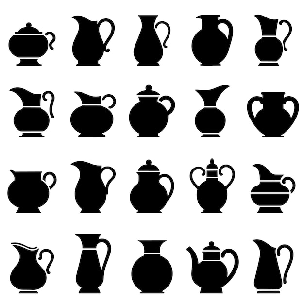 Icono de jarra de agua conjunto de diferentes siluetas de decantador símbolos de jarro de agua ilustración vectorial
