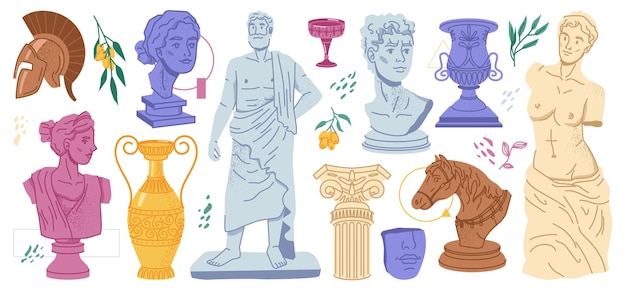 Icono de jarrón y casco de estatuas de mármol griegas antiguas