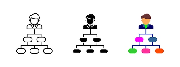 Icono de jerarquía de la organización Diagrama de estructura empresarial con niveles de liderazgo y flujo de trabajo Símbolo de funciones corporativas de gestión y coordinación de equipos Ilustración vectorial del concepto de sistema profesional