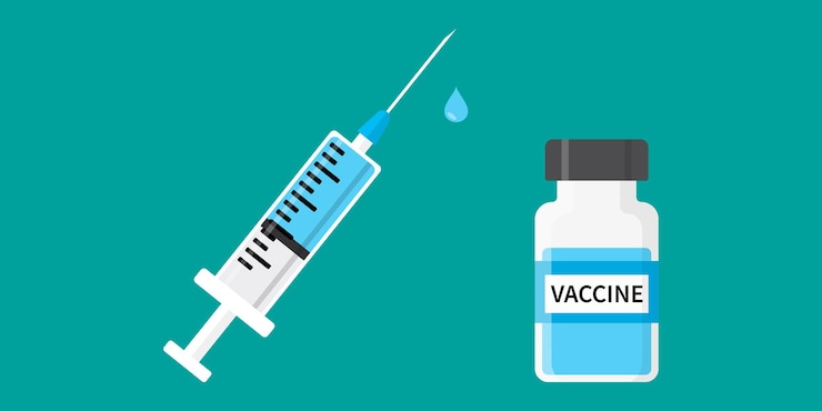 Vector icono de jeringa y botella con vacuna contra el virus covid-19