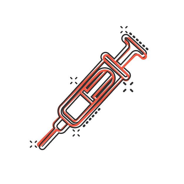 Icono de jeringa en estilo cómico La vacuna contra el coronavirus inyecta la ilustración del vector de dibujos animados sobre un fondo aislado El efecto de salpicadura de la vacuna Covid19 firma el concepto de negocio