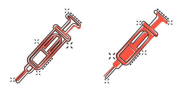 Icono de la jeringa en estilo cómico La vacuna contra el coronavirus se inyecta Ilustración vectorial de dibujos animados en un fondo aislado